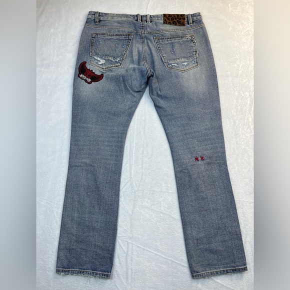 Cult of Individuality Rocked Slim Patches Jeans 38x33 - Picture 2 of 13